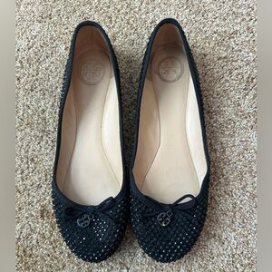 Tory Burch Chelsea Cameo Swarovski Crystal Black Ballet Flat
